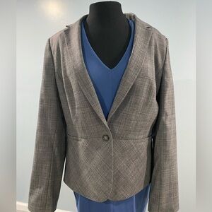 Banana Republic 16 Blazer Jacket Business Gray Black Plaid Wool Blend Stretch